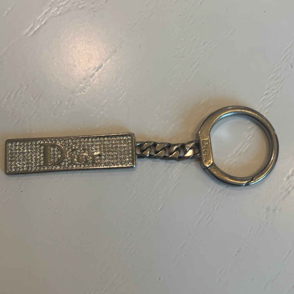 Dior Vintage Silver Keychain with Sparkling Crystals
